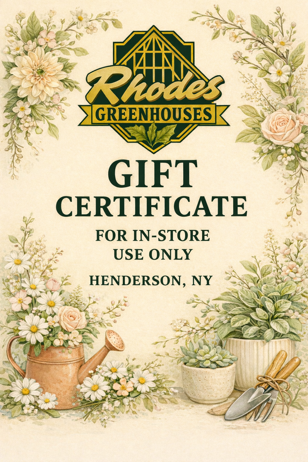 Rhodes Greenhouses In-Store Gift Certificates — A Gift That Blossoms Locally