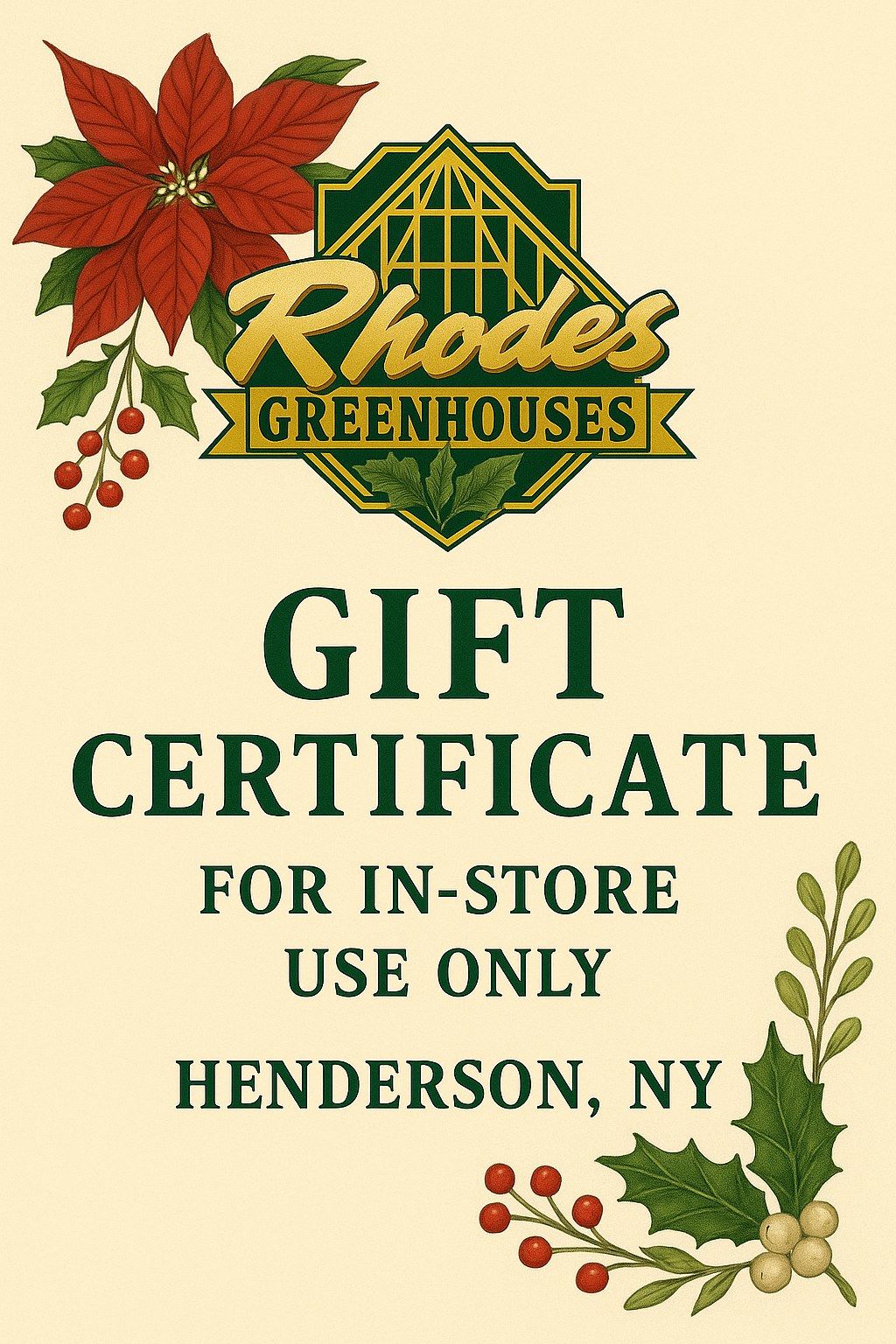 Rhodes Greenhouses Mailed Gift Certificate — In-Store Use Only