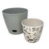 Self-Watering Plant Pot Set of 2 5" Gray Leaves & 7" Gray Solid