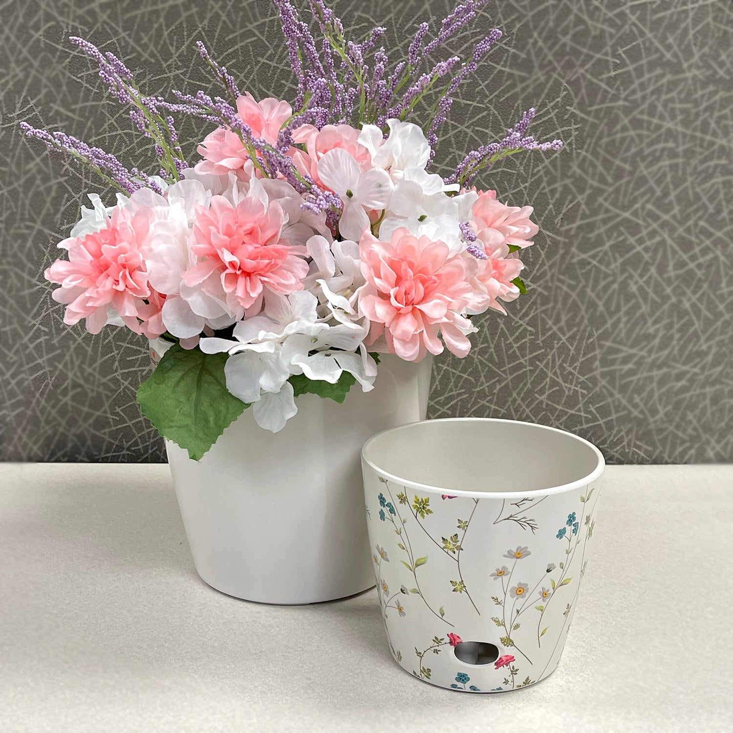 Self-Watering Plant Pot Set of 2 5" Wildflower & 7" Cream