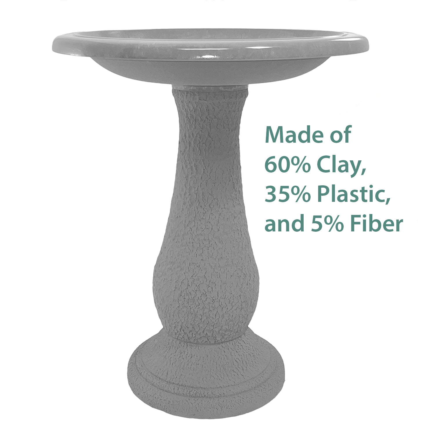 24" Gray Fiber Clay Birdbath