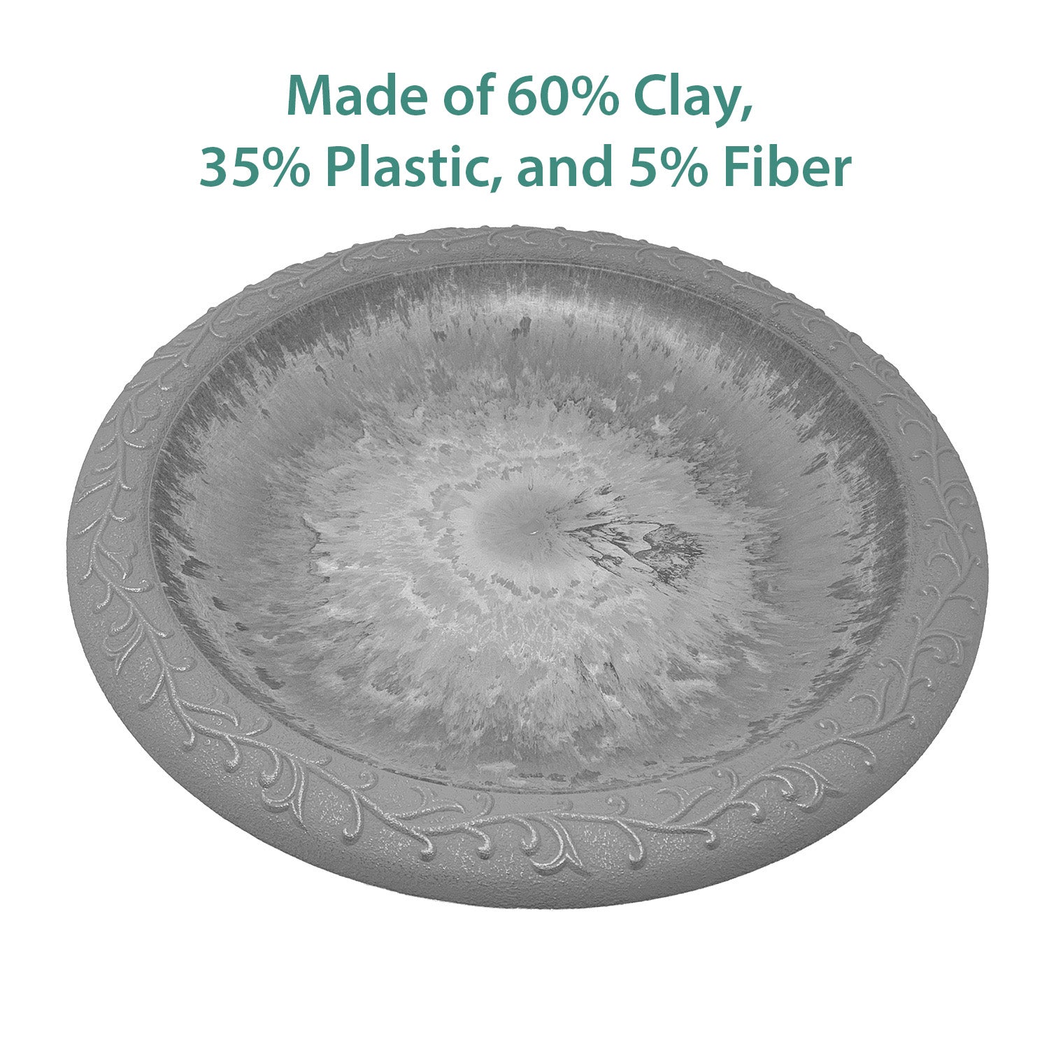 19" dia Dove Gray Fiber Clay Birdbath Bowl