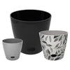 Self-Watering Plant Pot Set of 3 5" Gray 7" Gray Leaves 10" Black