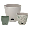 Self-Watering Plant Pot Set of 3 5" Sage Green 7" Green Flower 10" Cream