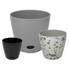 Self-Watering Plant Pot Set of 3 5" Black 7" Wildflower 10" Gray