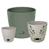 Self-Watering Plant Pot Set of 3 5" Cream 7" Green Leaves 10" Sage Green