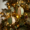 Ball Ornament (Set of 4) 4"D, 5"D Plastic/Bamboo/Fabric