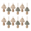 Mushroom Ornament (Set of 12) 2.75"H, 3.25"H Wood/Fabric
