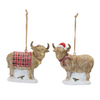 Highland Cow Ornament (Set of 6) 4.25”H Resin