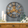 Industrial Iron Gears Wall Clock with Roman Numerals 23.75"D