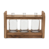 Triple Vase in Holder 15"L x 9.75"H Wood/Glass