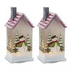 LED House w/Snowman (Set of 2) 9”H Glass 2 AAA Batteries, Not Included