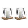 Candle Holder (Set of 2) 9.75”H Wood/Iron/Glass