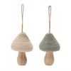 Mushroom Ornament (Set of 12) 2.75"H, 3.25"H Wood/Fabric