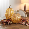 LED Pumpkin (Set of 2) 10"D x 12"H Glass 3 AA Batteries Not Included