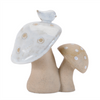Double Mushroom w/Bird and Mushroom (Set of 6) 4.5”H Porcelain