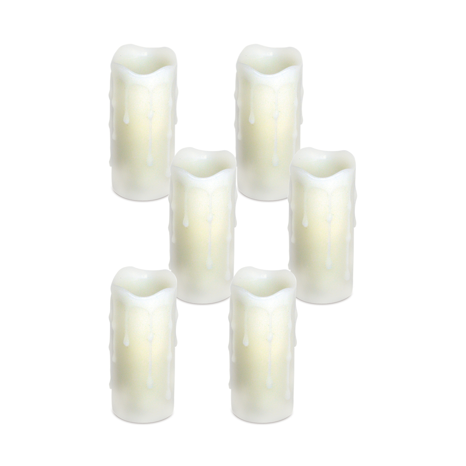 LED Wax Dripping Pillar Candle (Set of 6) 1.75"Dx4"H Wax/Plastic - 2 AA Batteries Not Incld.
