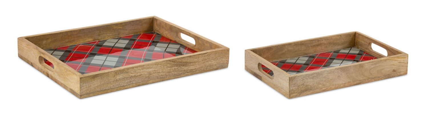 Plaid Tray (Set of 2) 16"L x 10.75"W, 20"L x 16"W Wood