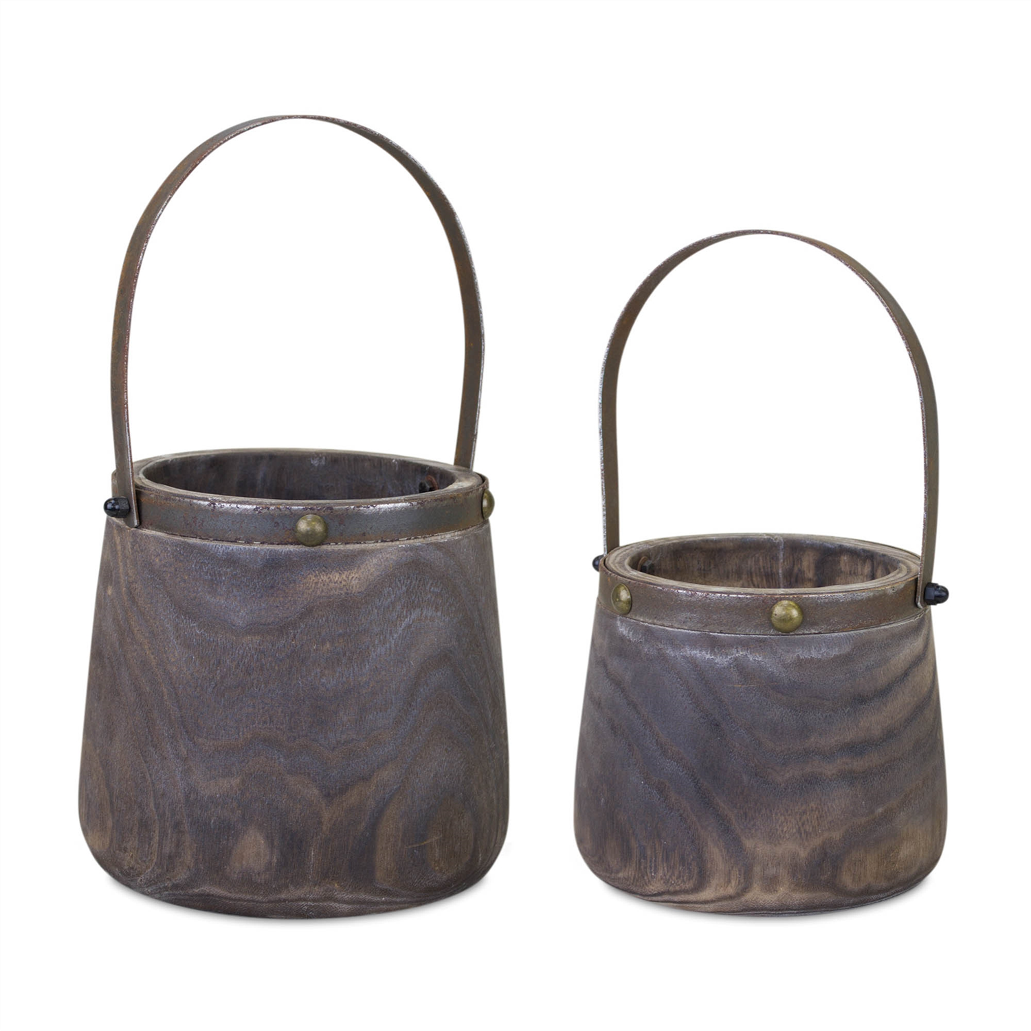 Pail (Set of 2) 7.5"D x 11.75"H, 9"D x 14"H Wood/Steel