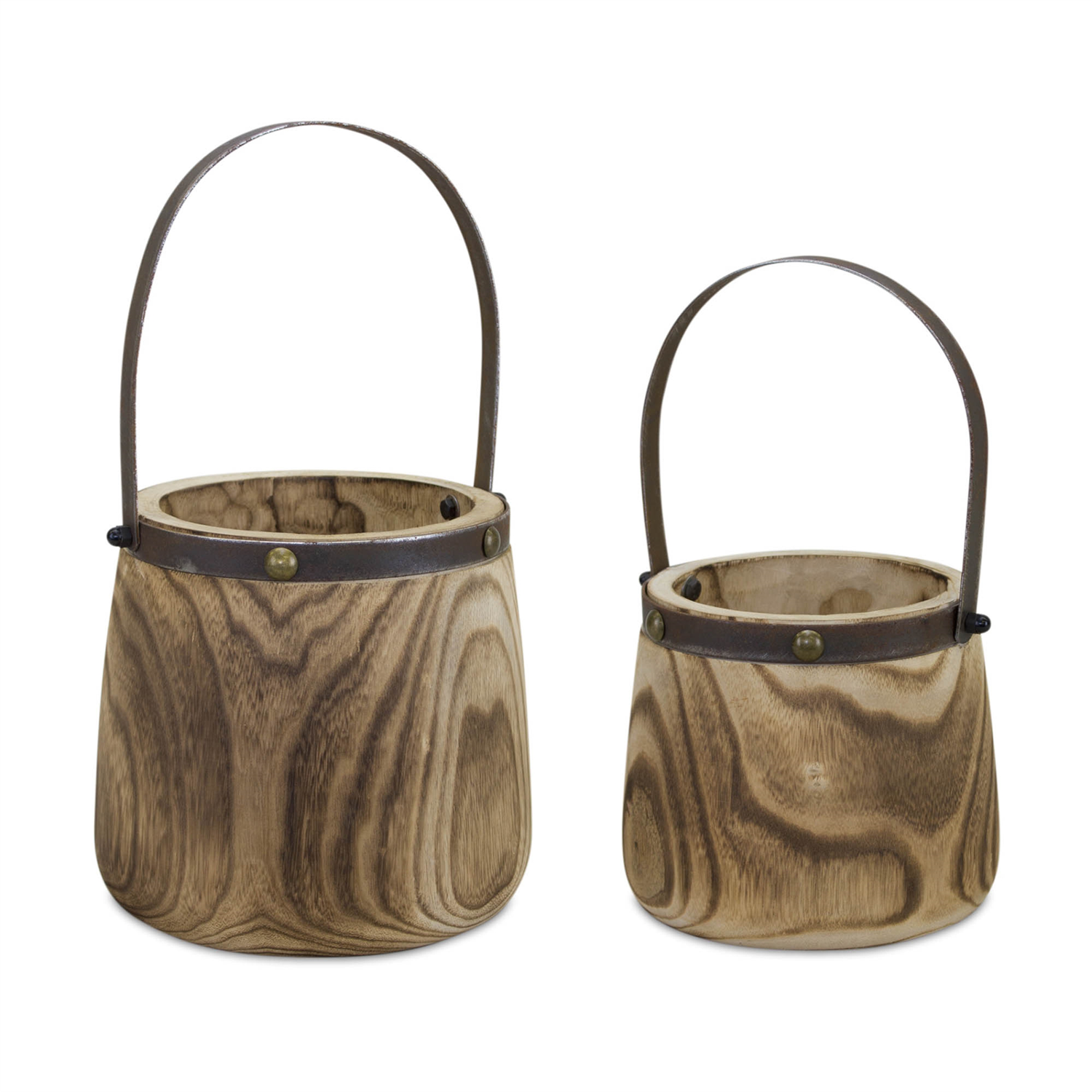 Pail (Set of 2) 7.5"D x 11.75"H, 9"D x 14"H Wood/Steel