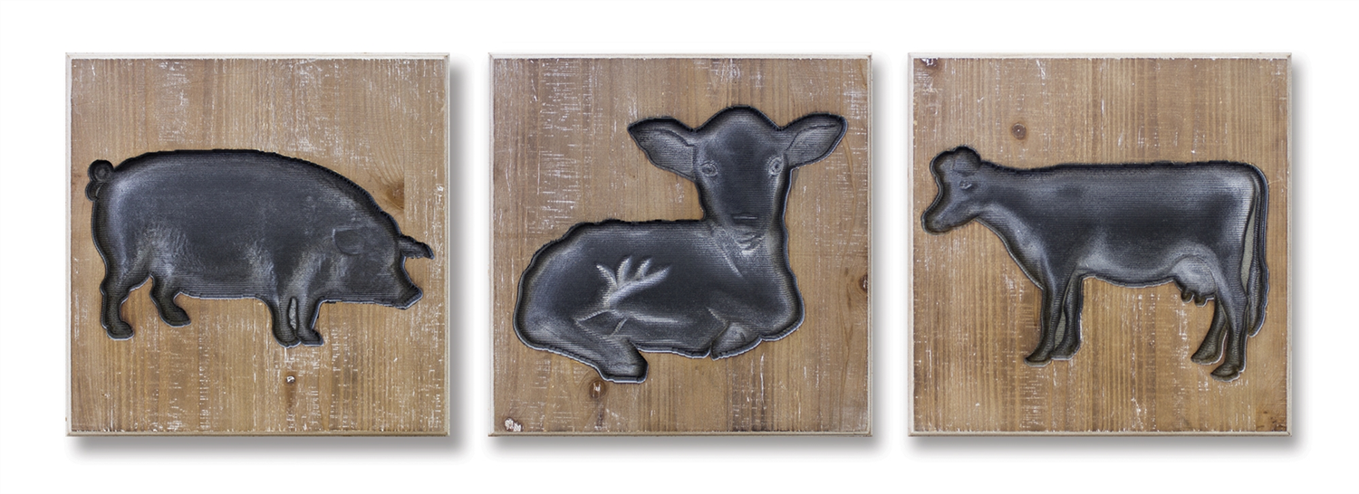 Animal Plaque (Set of 3) 14”SQ Wood/MDF