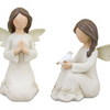 Beige Angel Figurine with Raised Floral Accent (Set of 2)