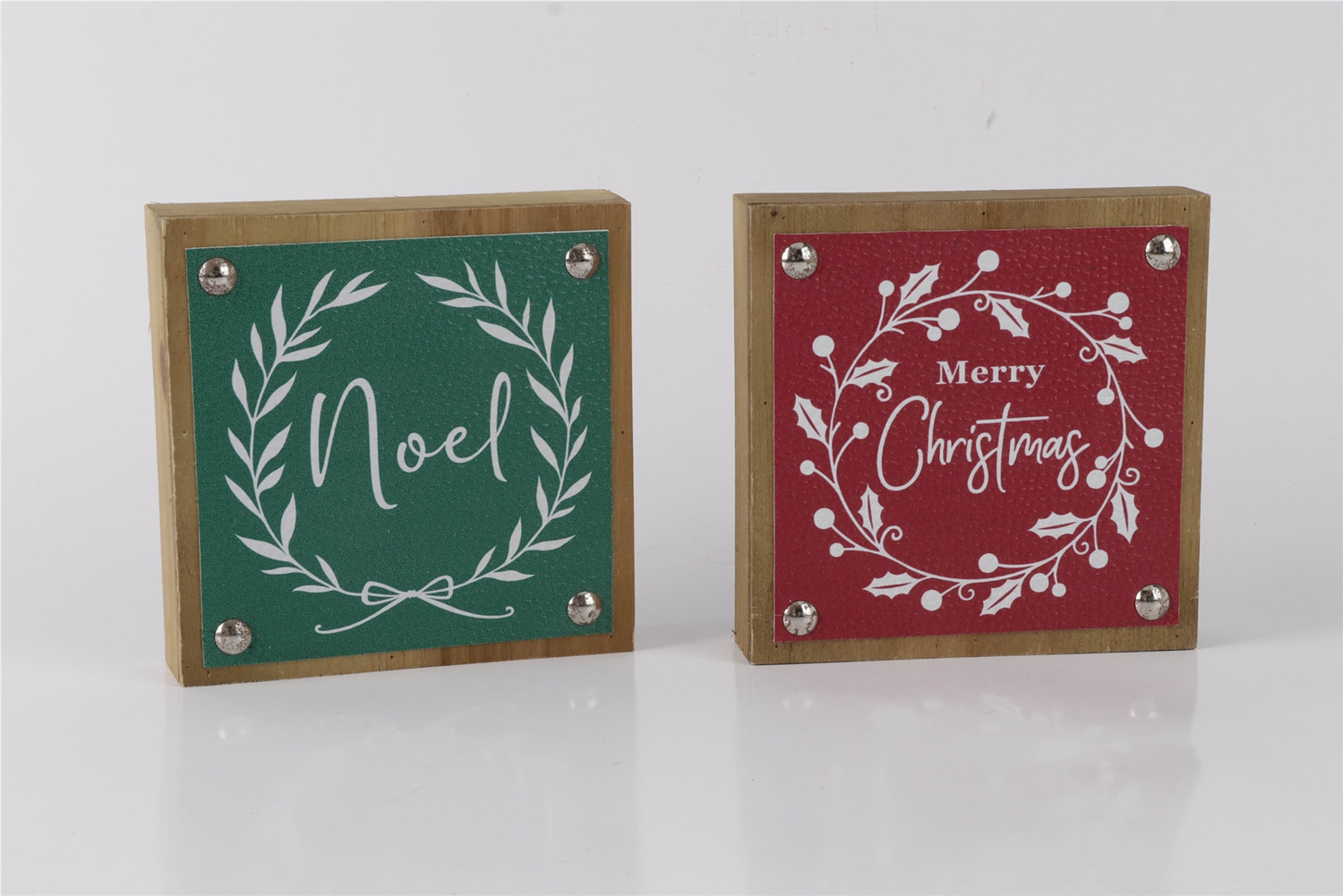 Merry Christmas and Noel Sign (Set of 6) 5”SQ MDF/Faux Leather