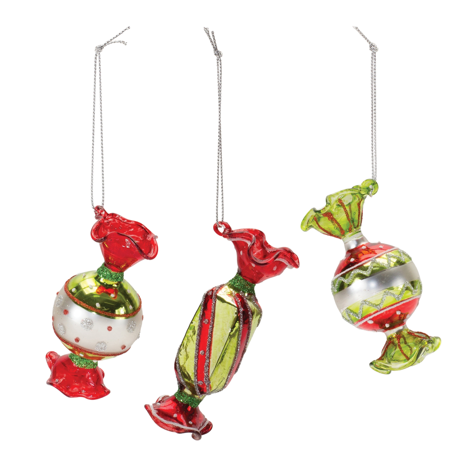 Candy Ornament (Set of 12) 3.25”H Glass