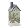 House w/Trees and Cardinal (Set of 2) 9”H Glass 2 AAA Batteries, Not Included