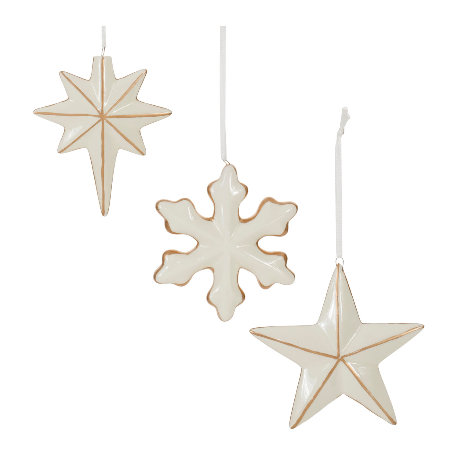 Star and Snowflake Ornament (Set of 6) 4”H Ceramic