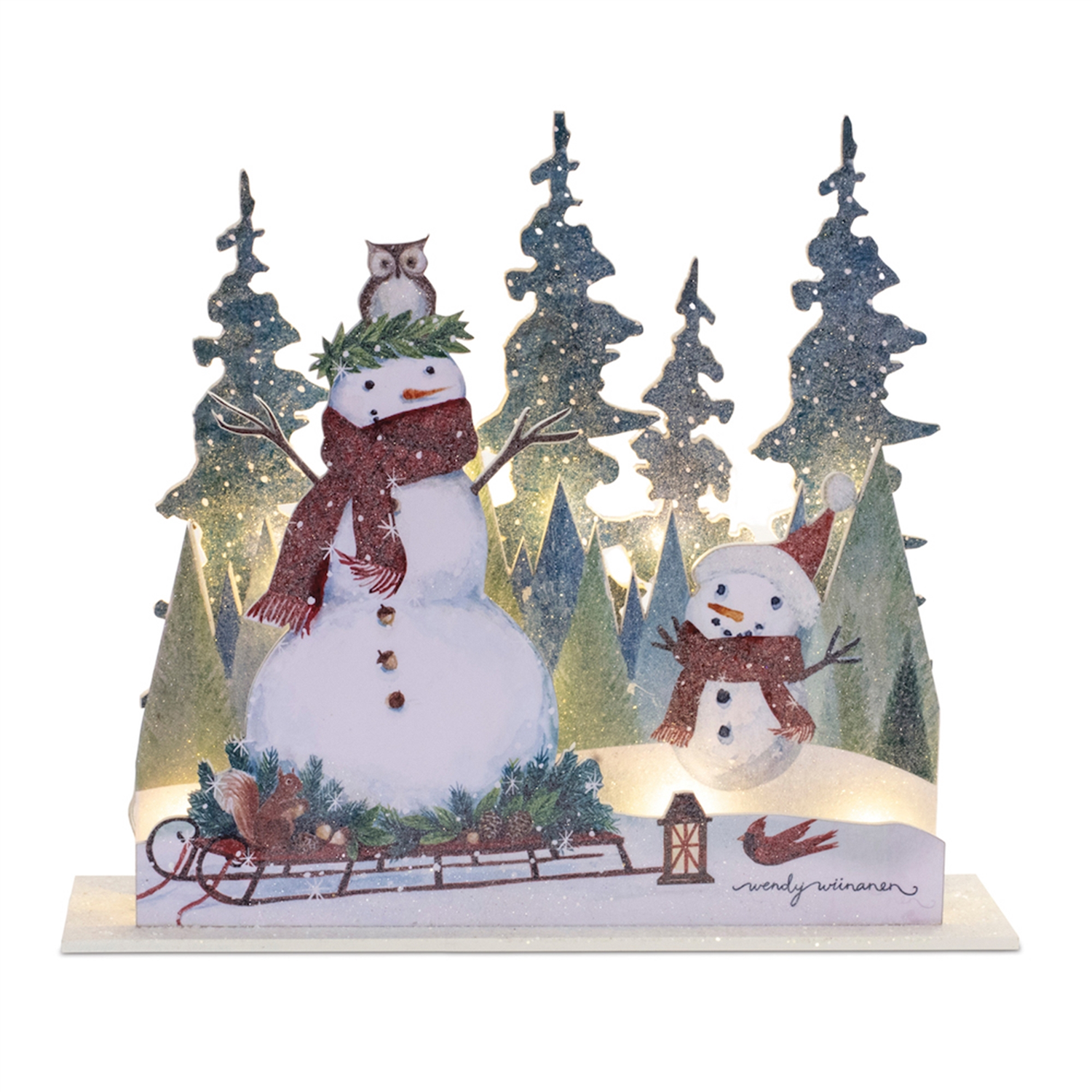 LED Snowman Scene 13.5"L x 11.75"H MDF 6 Hr Timer 2 AA Batteries, Not Included