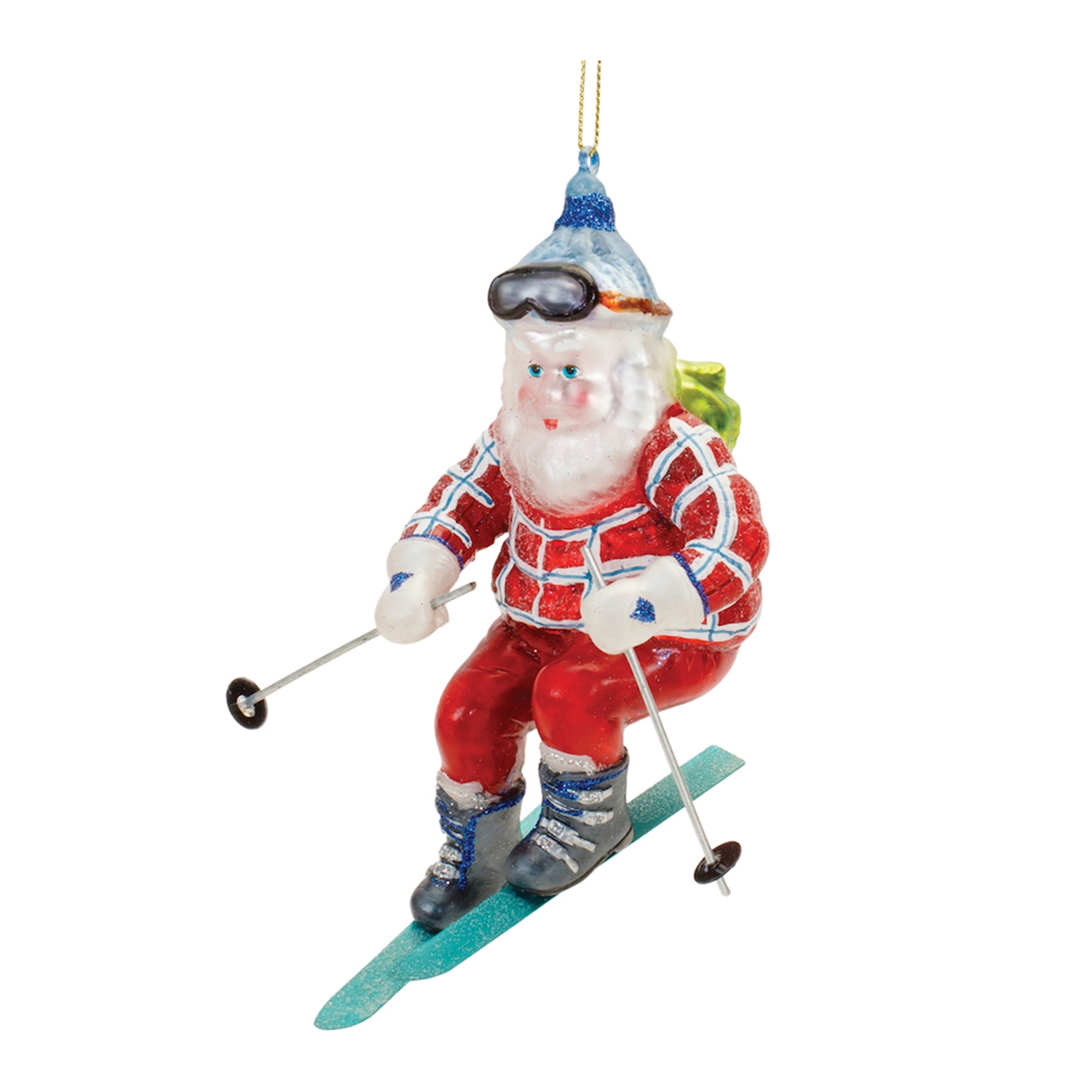 Santa on Skis Ornament (Set of 6) 4.75”H Glass