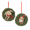 Cat & Dog in Wreath Ornament (Set of 4) 3.5”H Resin