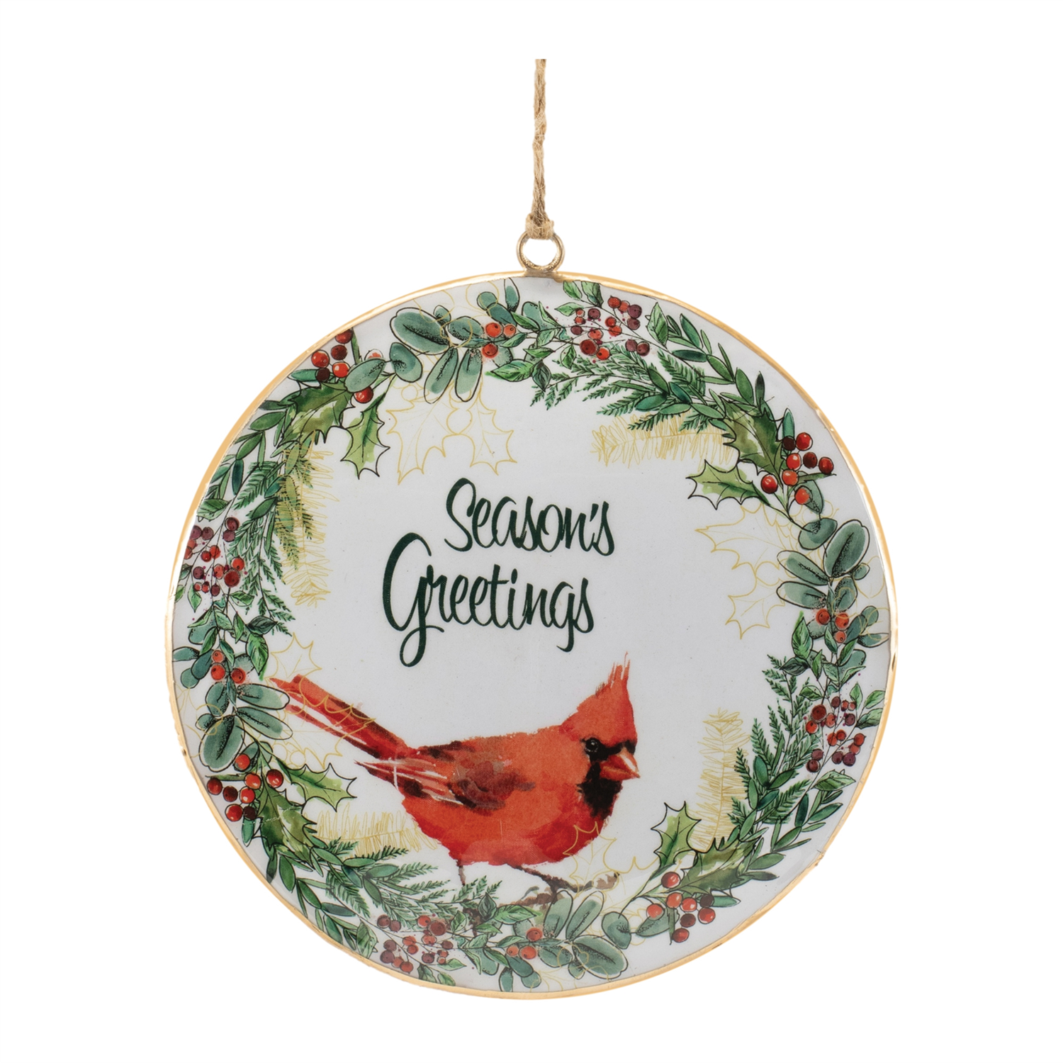 Cardinal and Holly Disc Ornament (Set of 6) 6”H Iron