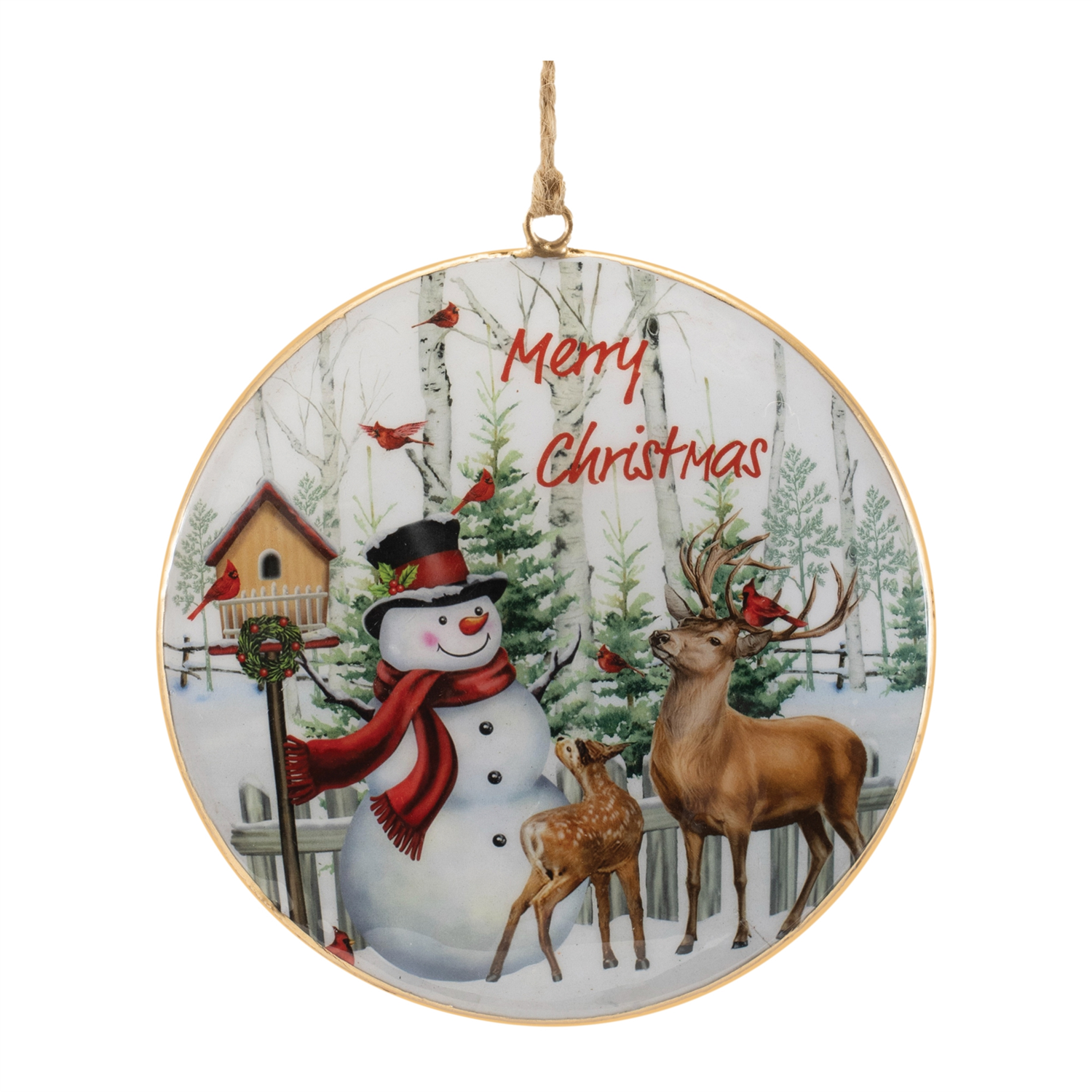 Snowman and Deer Disc Ornament (Set of 6) 6”H Iron