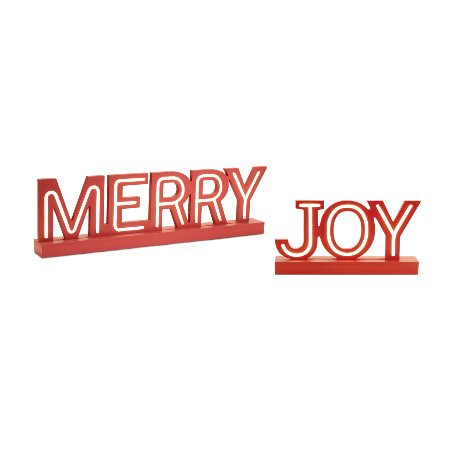 LED Joy and Merry (Set of 2) 13.5"L x 6.5"H, 24"L x 6.5"H MDF 2AA Batteries Not Included/USB Cord In