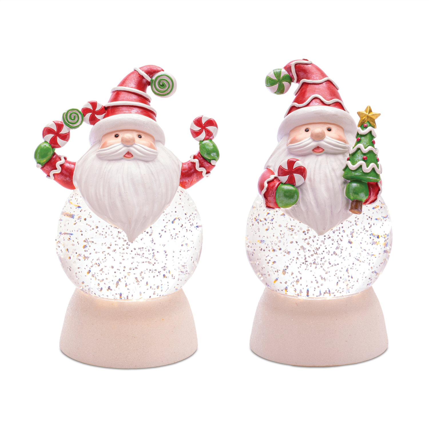 LED Snow Globe w/Santa (Set of 2) 7.5”H Plastic 3 AAA Batteries Not Included/USB Cord Included 6 Hr