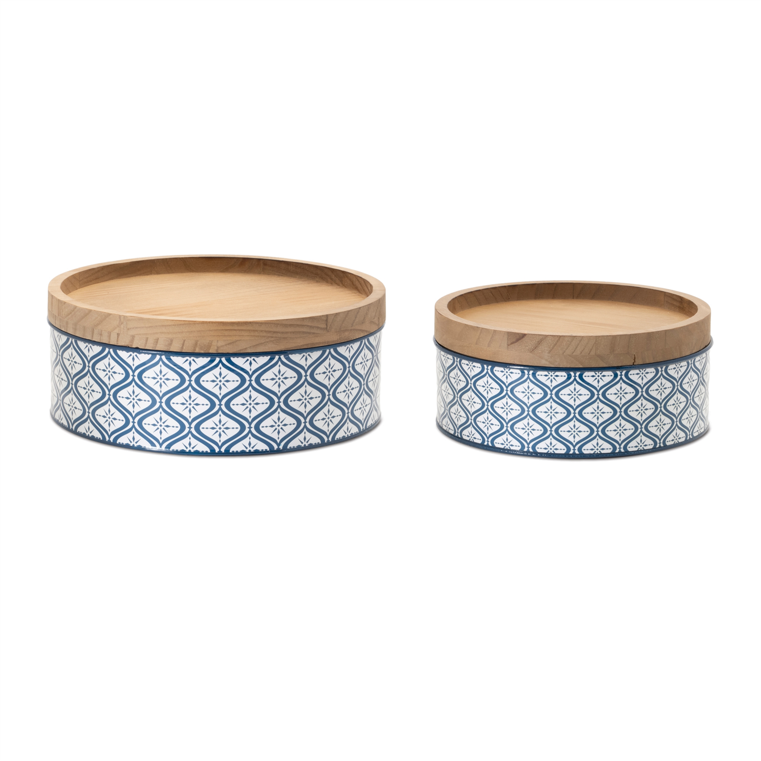 Canister (Set of 2) 9"D x 4"H, 11"D x 4.25"H Iron/Wood