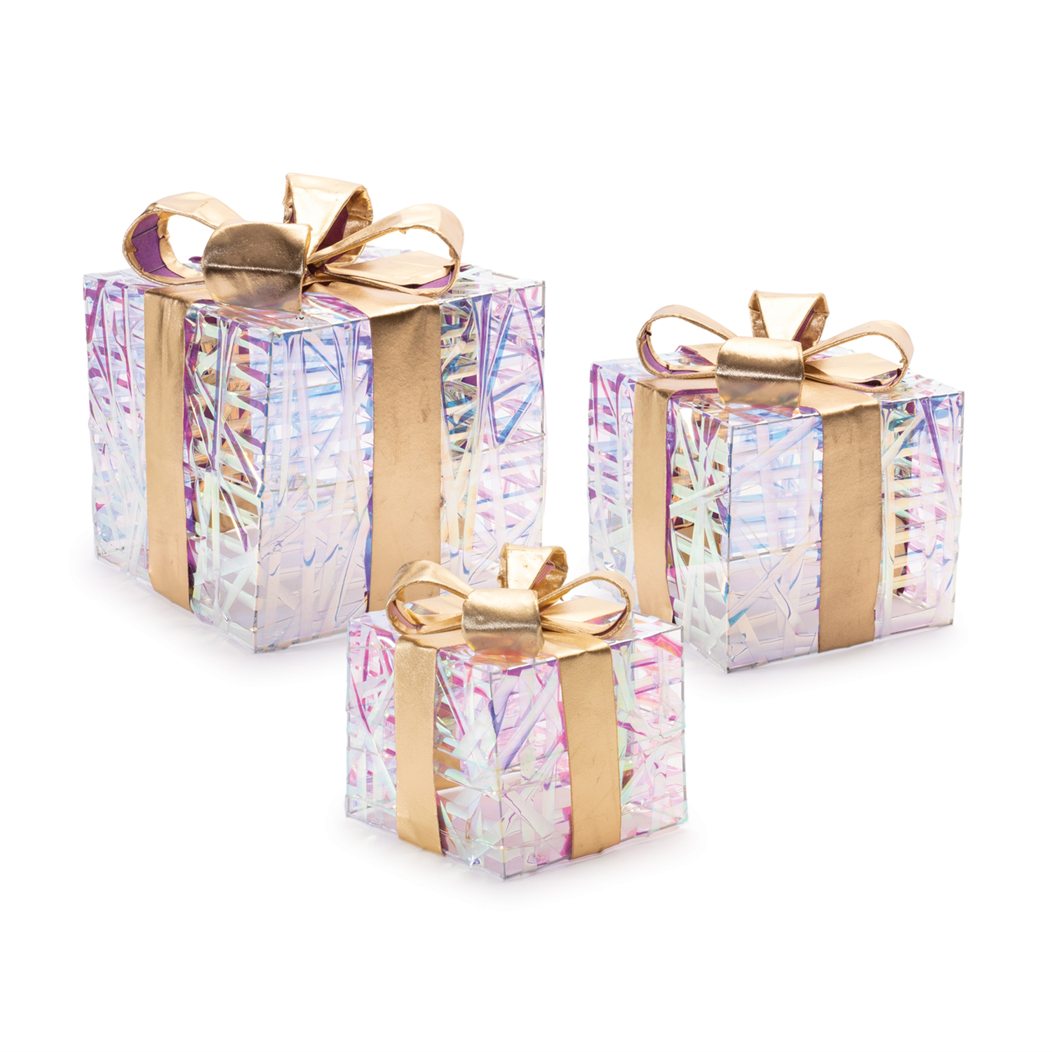 LED Package (Set of 3) 6"SQ x 6.5"H, 8"SQ x 9"H, 10"SQ x 11.5"H PVC/Wire 3 AA Batteries Not Included
