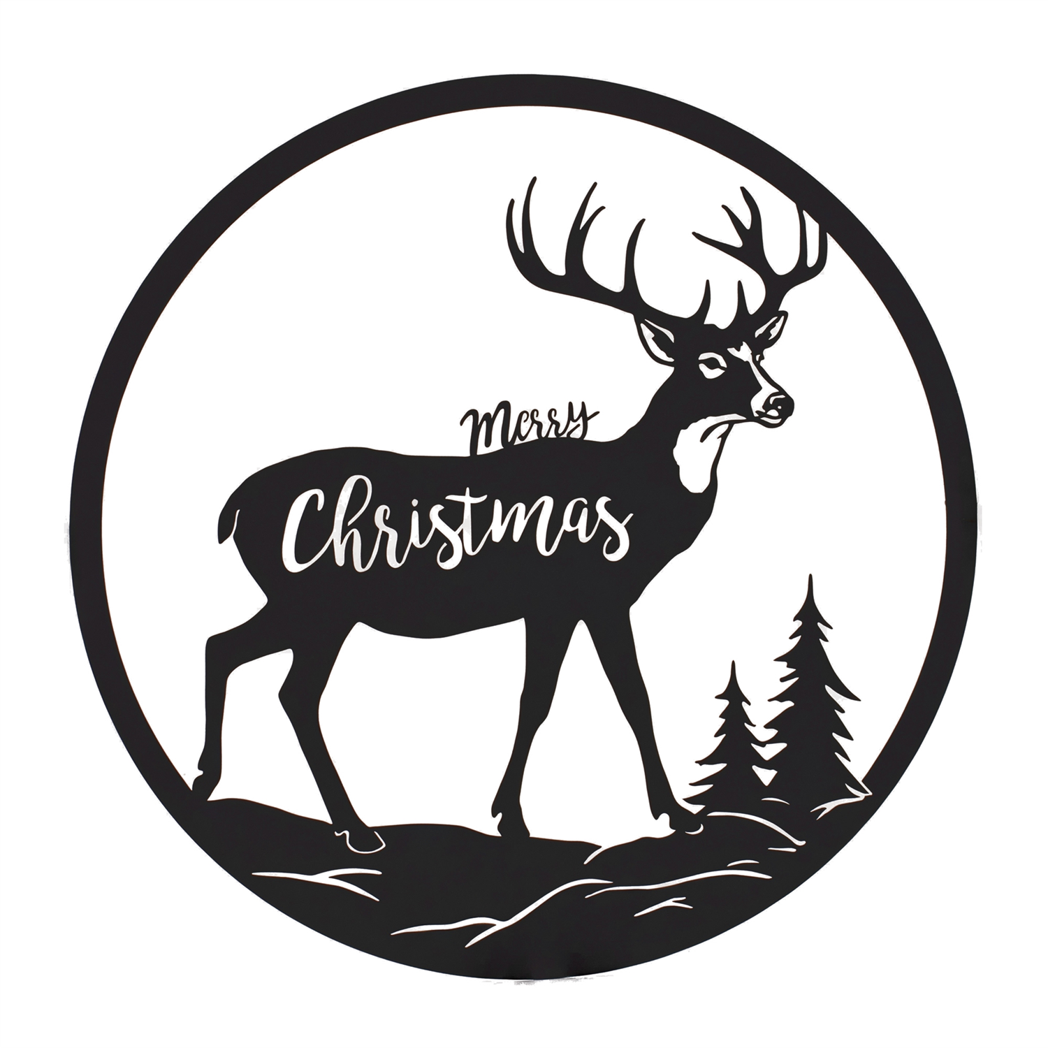 Merry Christmas Deer Plaque 16”D Sheet Iron