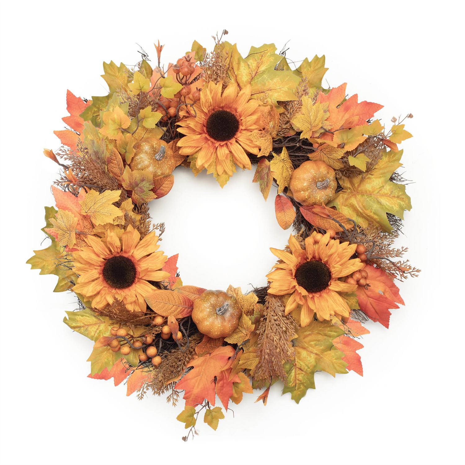Sunflower/Pumpkin Wreath 24"D Polyester/Twig