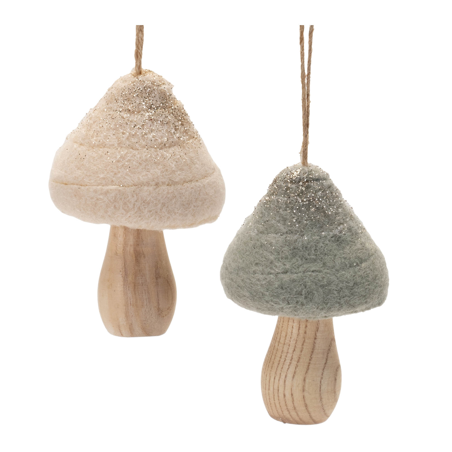 Mushroom Ornament (Set of 12) 2.75"H, 3.25"H Wood/Fabric