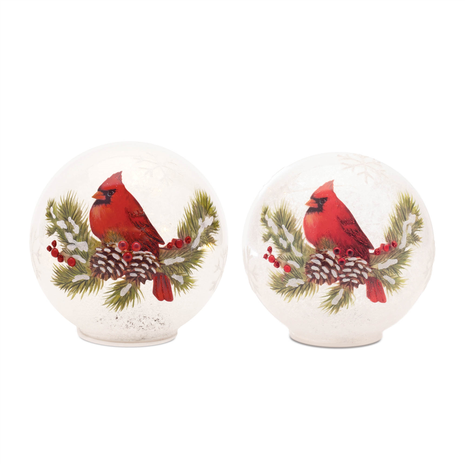 LED Cardinal Globe (Set of 2) 5.5"H, 6.25"H Glass 3 AA Batteries Not Included