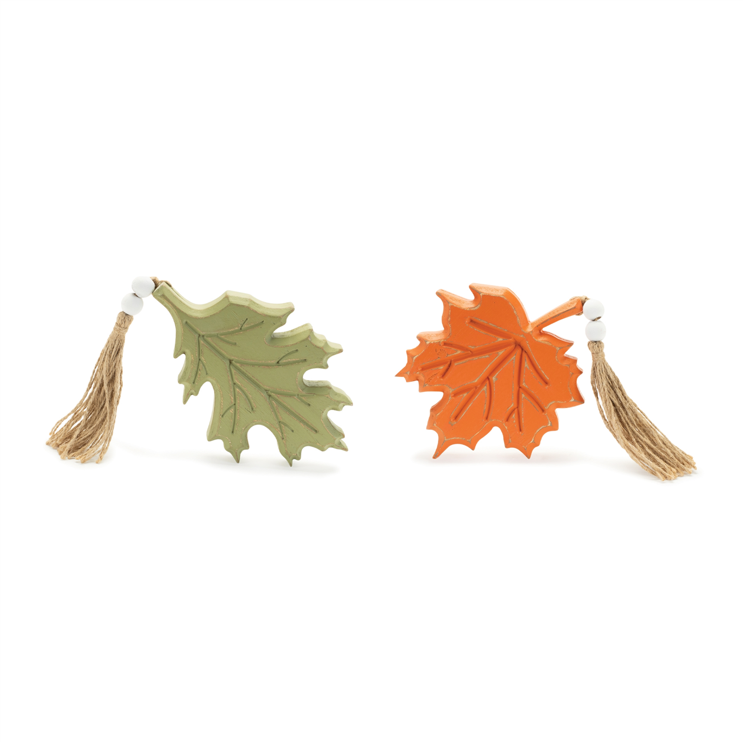 Fall Leaf (Set of 2) 8"L x 5"H, 6.5"L x 6"H MDF/Jute