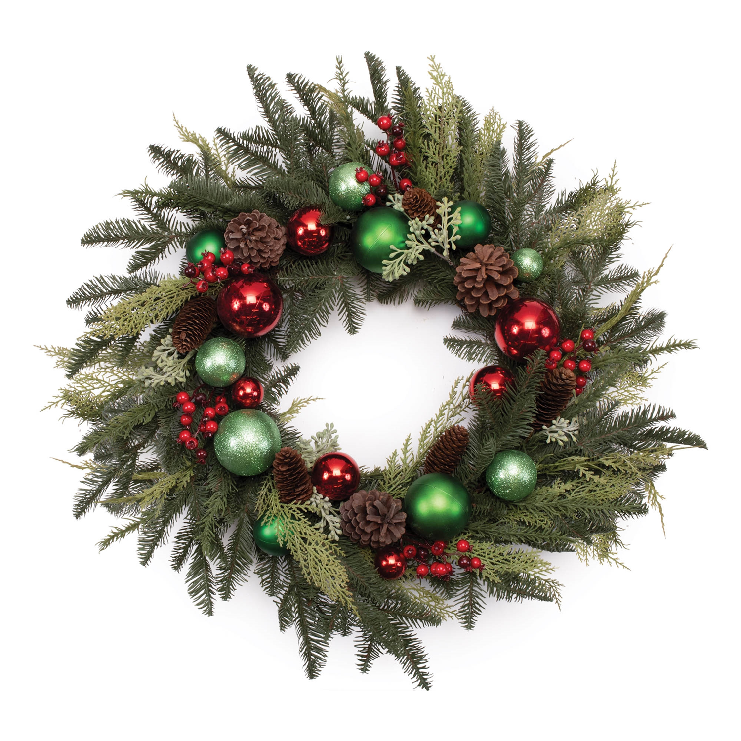 Pine w/Ornament Wreath 28”D Plastic