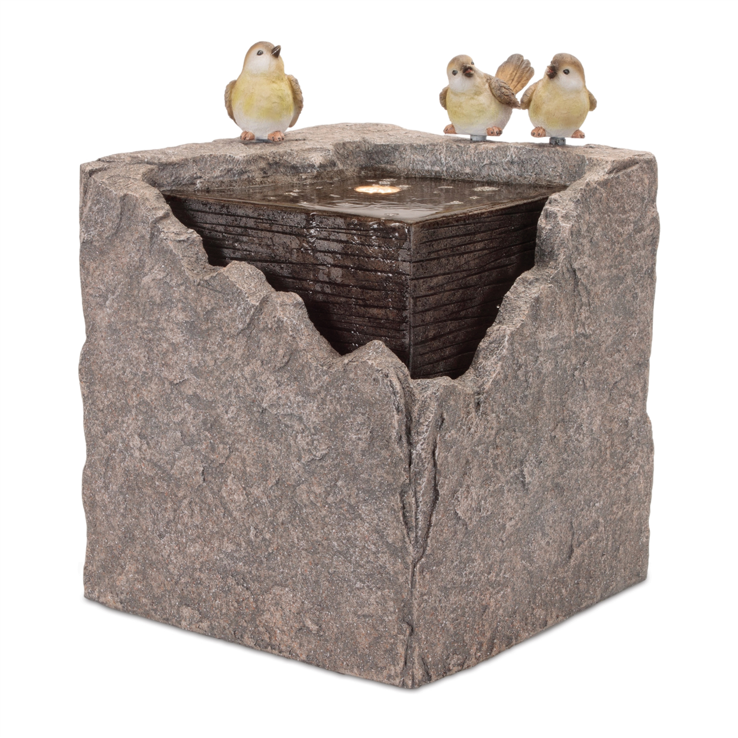 Fountain w/Birds 13.5"SQ x 19"H Resin