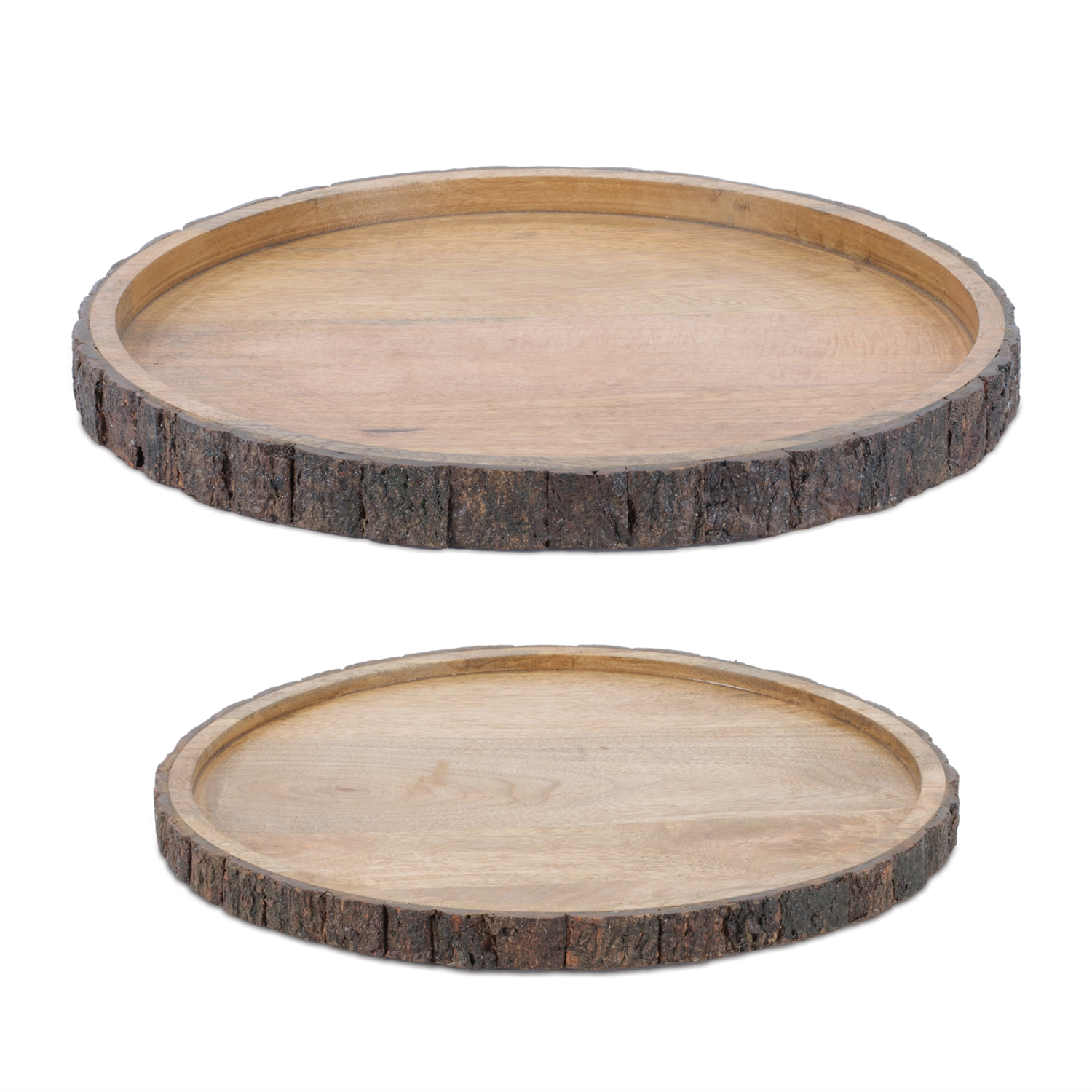 Tray (Set of 2) 15"D x 1"H, 18"D x 1.75"H Wood