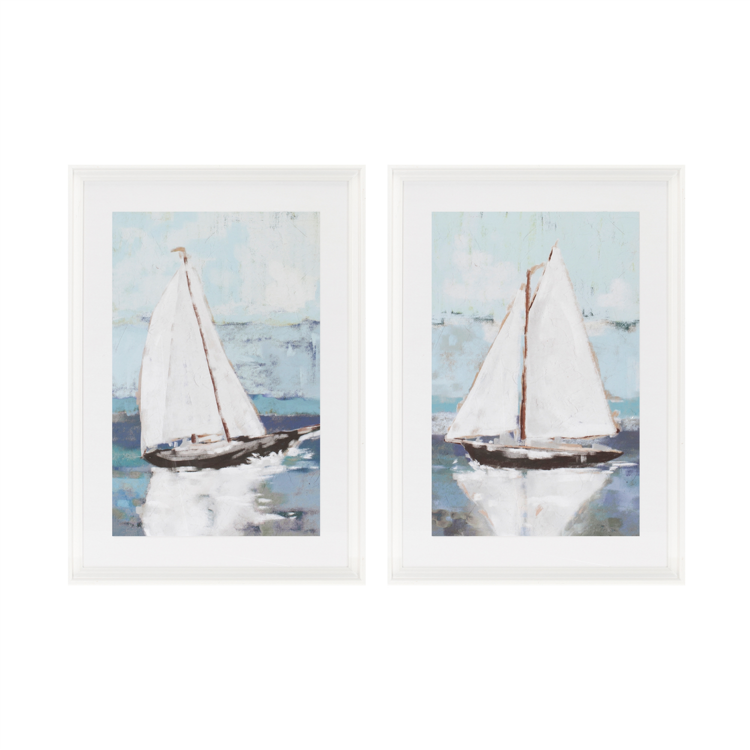 Framed Sail Boat Print (Set of 2) 19.5" x 27.5"H Wood/MDF