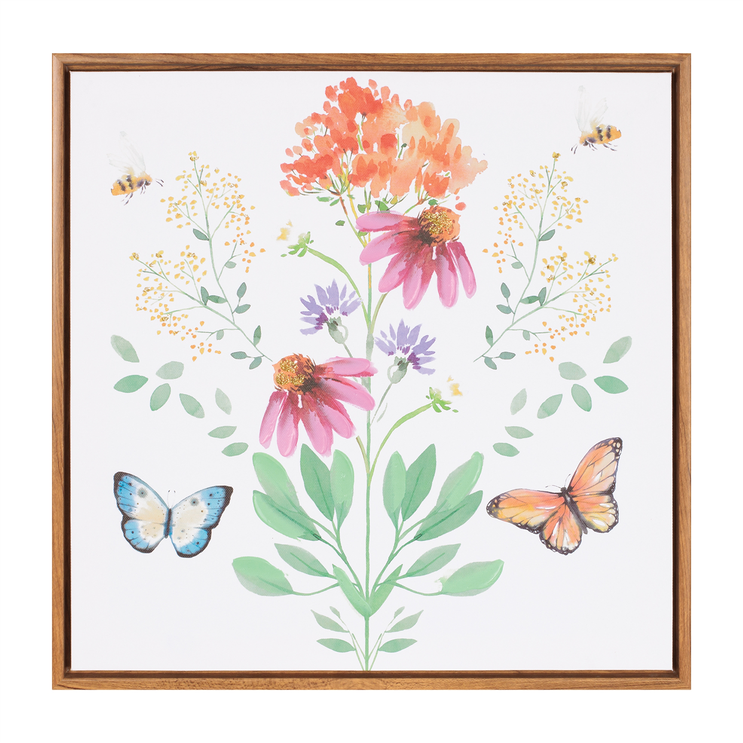 Flower, Butterfly & Bee Frame 15.5”SQ Plastic/Wood
