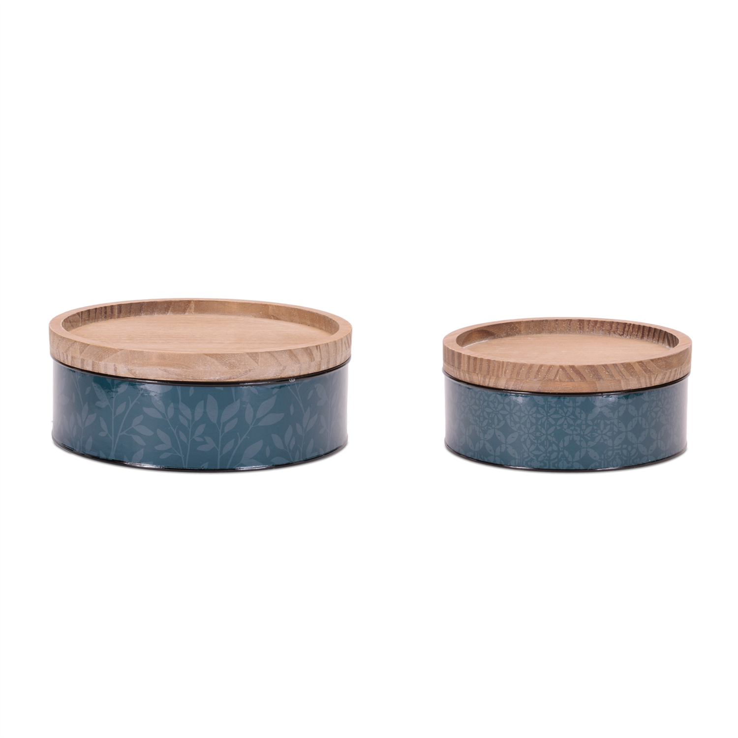 Canister (Set of 2) 9"D x 3.75"H, 11"D x 4.25"H Iron/Wood